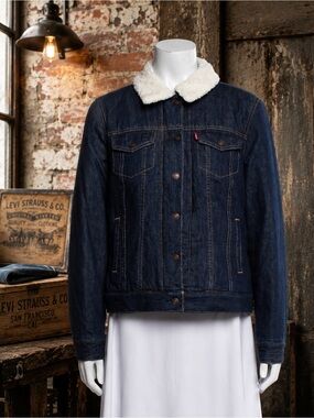 Levi's Dark Blue Denim Jacket with Cream Sherpa Collar